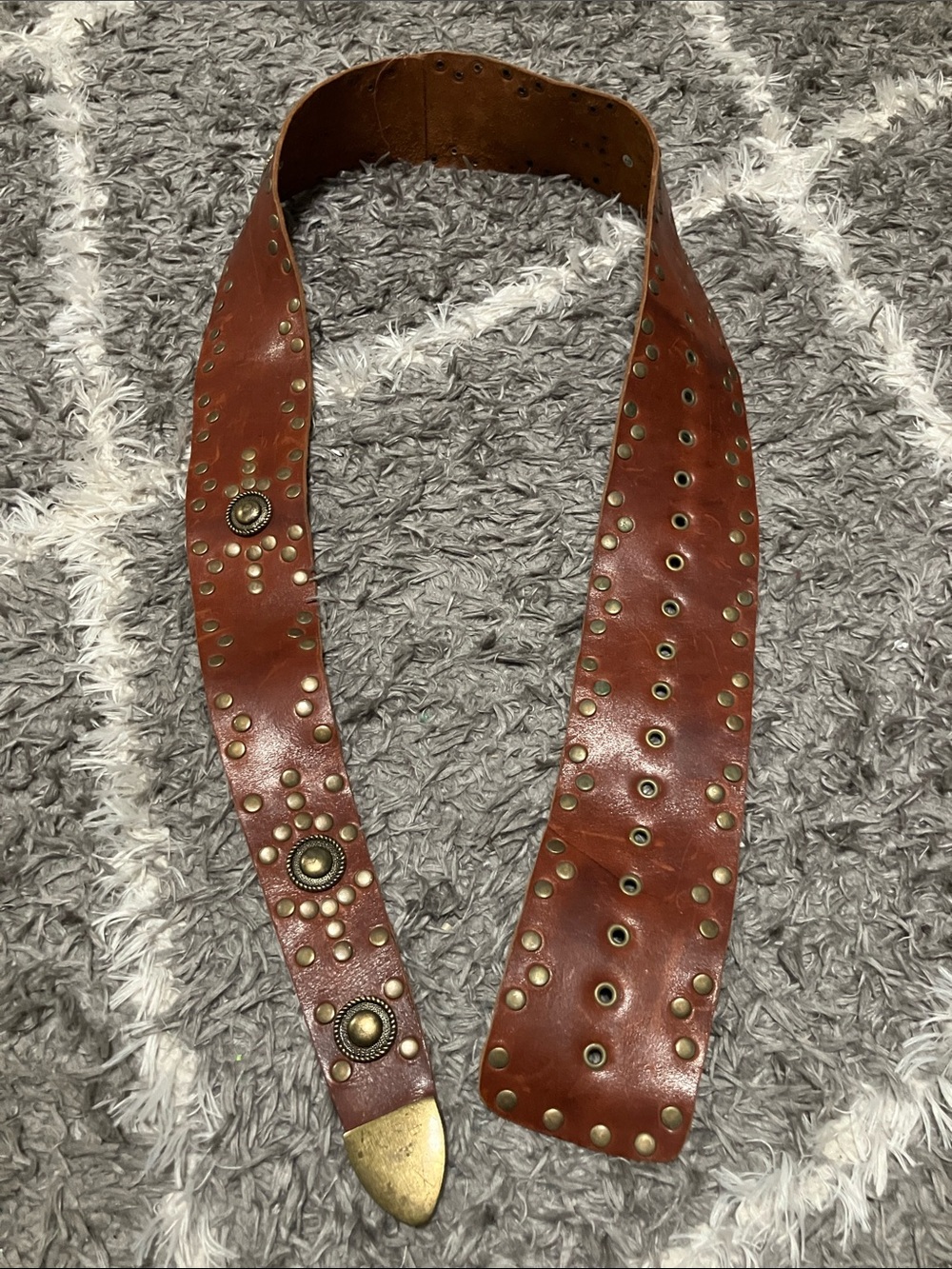 Brown Studded Leather Waist Belt with brass Accents
